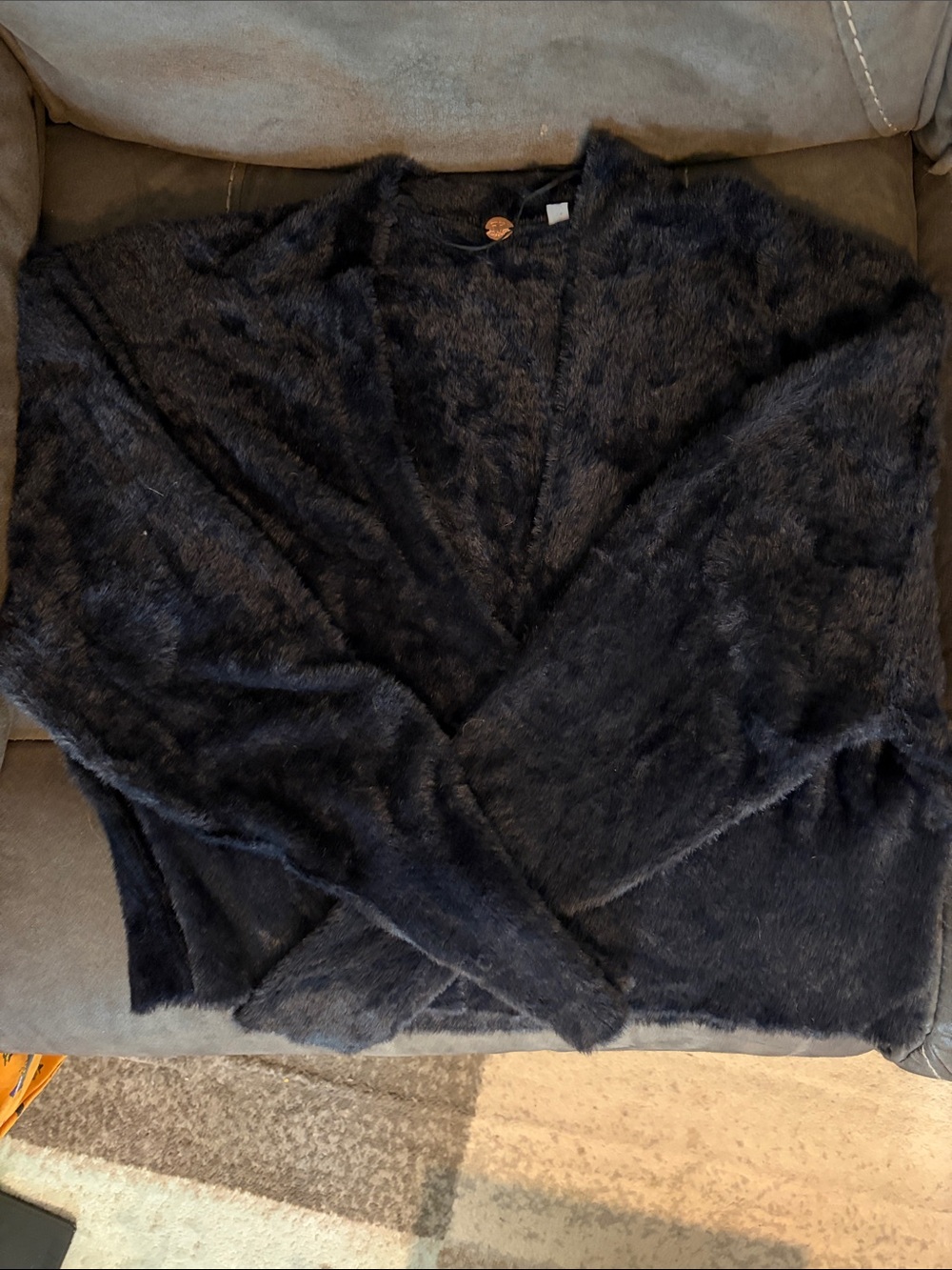 Women's Black Fuzzy V-Neck Cardigan Sweater